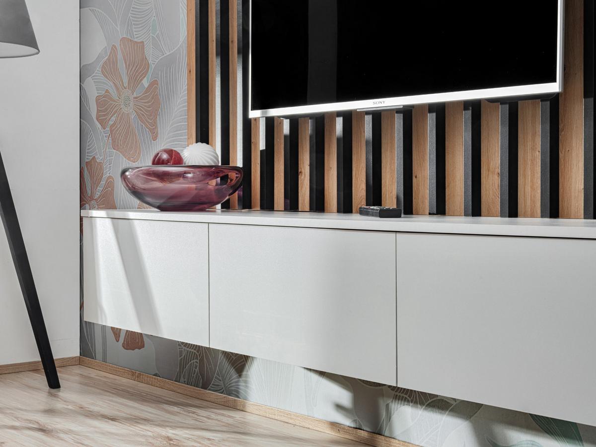 WOHNWAND grau, Artisan Eiche 180 cm, Schrankwand mit Wandpaneel, Push-to-Open - Eiche Artisan/Grau, Holzwerkstoff (180/148/35cm) - Furn.Design