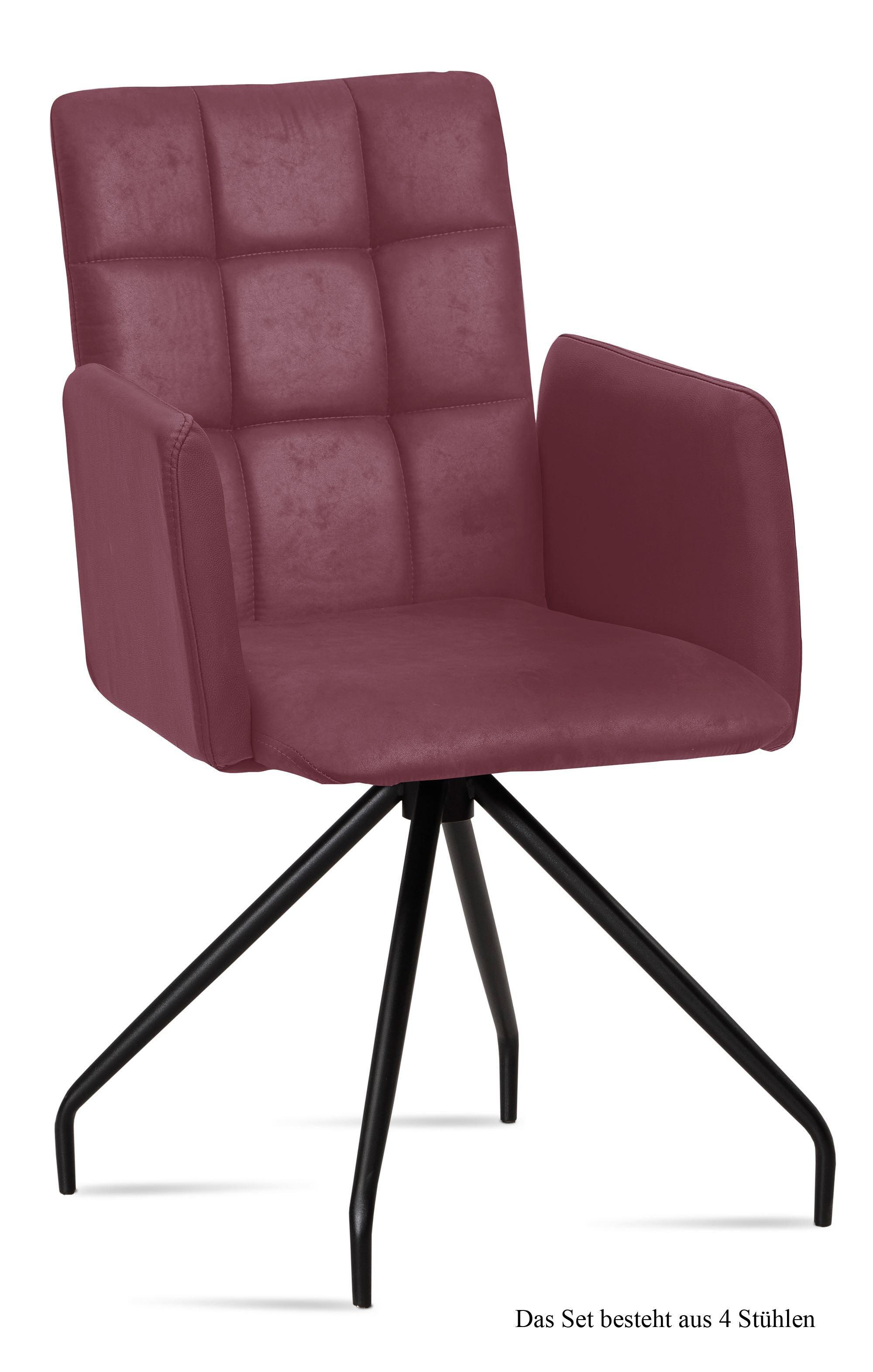 ARMLEHNSTUHL (4er-Set) Devina 52x91x60 Schwarz/Marsala - Brombeere/Schwarz, Kunststoff (60/91/52cm) - 58aufmkessel