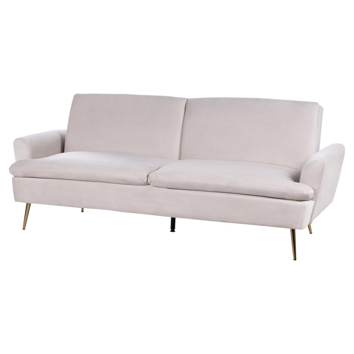 3-SITZER-SCHLAFSOFA Samtstoff Beige Vettre - Beige/Goldfarben, Textil (210/88/84cm) - Beliani