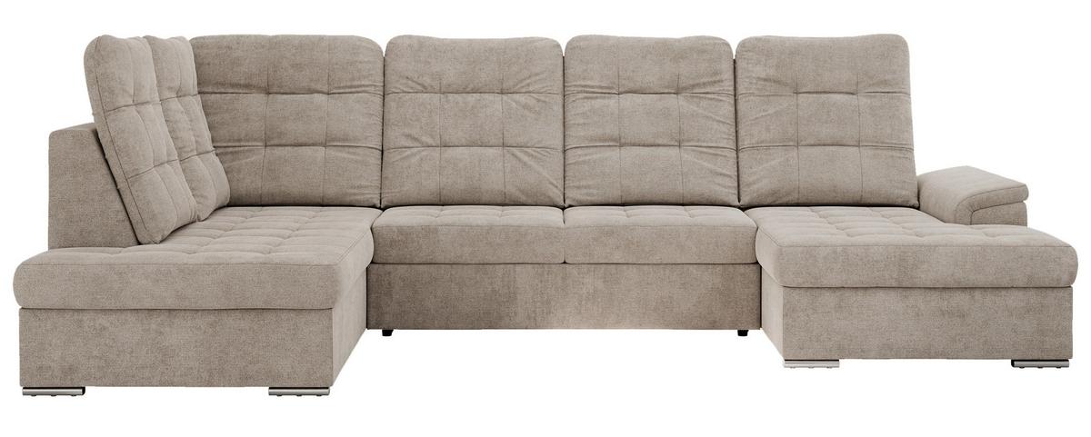 WOHNLANDSCHAFT MADRITO U - Beige Struktur - Links - Beige/Silberfarben, Textil/Metall (204/89/323cm) - MKS