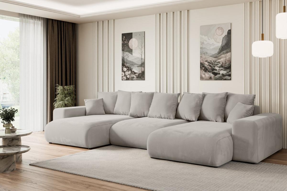 WOHNLANDSCHAFT mit Schlaffunktion ESKAR-U -364x176x72cm Hellbraun Velours - Hellbraun/Schwarz, Holzwerkstoff/Kunststoff (364/72/176cm) - ALTDECOR
