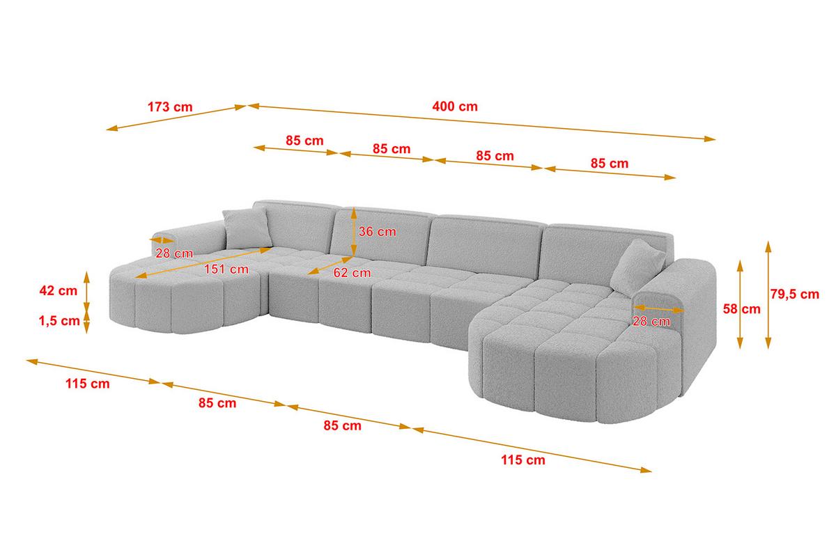 WOHNLANDSCHAFT LIVO-U2 - 400x173x79,5 cm Hellgrau - Hellgrau, Holzwerkstoff/Textil (400/79/173cm) - ALTDECOR