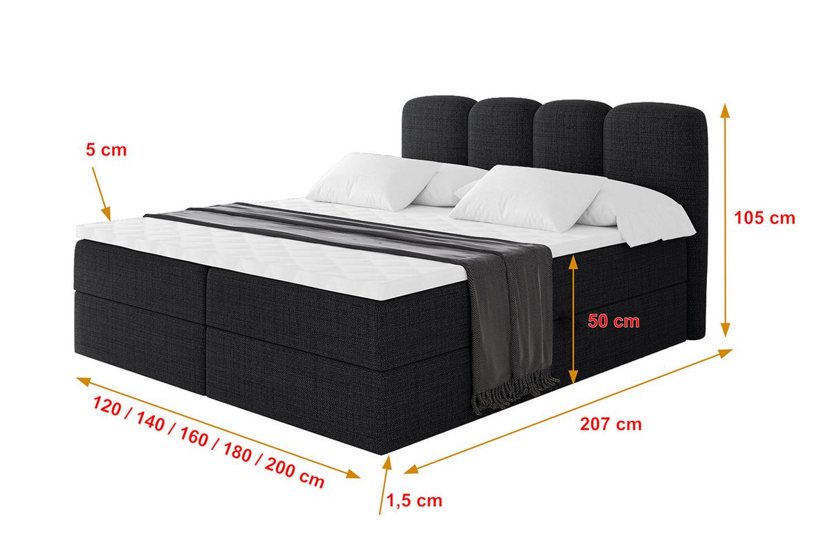 BOXBETT mit Matratze H4 - NINA - 180x200 cm - Schwarz - Schwarz, Holzwerkstoff (180/200cm) - ALTDECOR