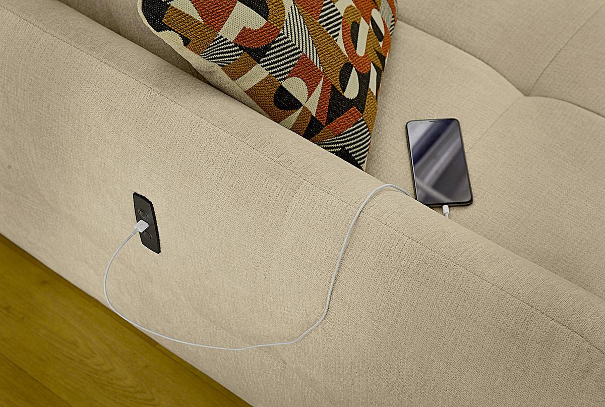 ECKSOFA mit elektrischer Sitztiefenverstellung, Kopflehnen verstellbar, USB-C und -A Ladefunktion B260/T191/H106 cm, Flachgewebe Beige / 15405 - Beige/Multicolor, Kunststoff/Textil (260/191cm) - luma-home