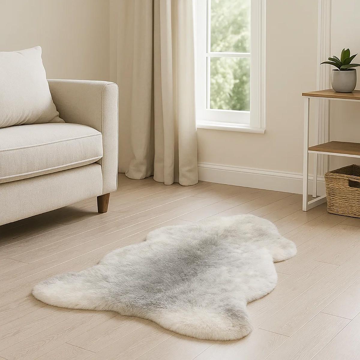 SCHAFFELL Geschoren Natur Weiß Grau ca. 120 cm - Weiß/Grau, Fell (65/120cm) - Provellus
