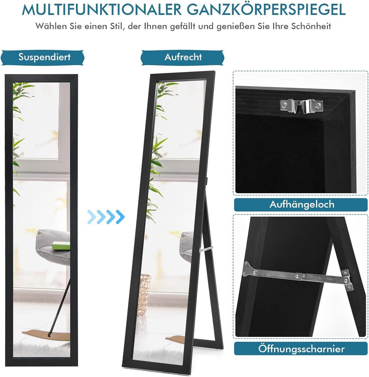 STANDSPIEGEL mit Holzrahmen Schwarz - Schwarz, Glas (50/155/37cm) - COSTWAY