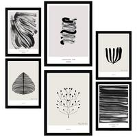 POSTER Set Mit 6 Abstrakte Kunst In Schwarzweiß Pinselstriche A3 & A4 Schwarzer Rahmen - Schwarz, Papier (29/3cm) - Nacnic