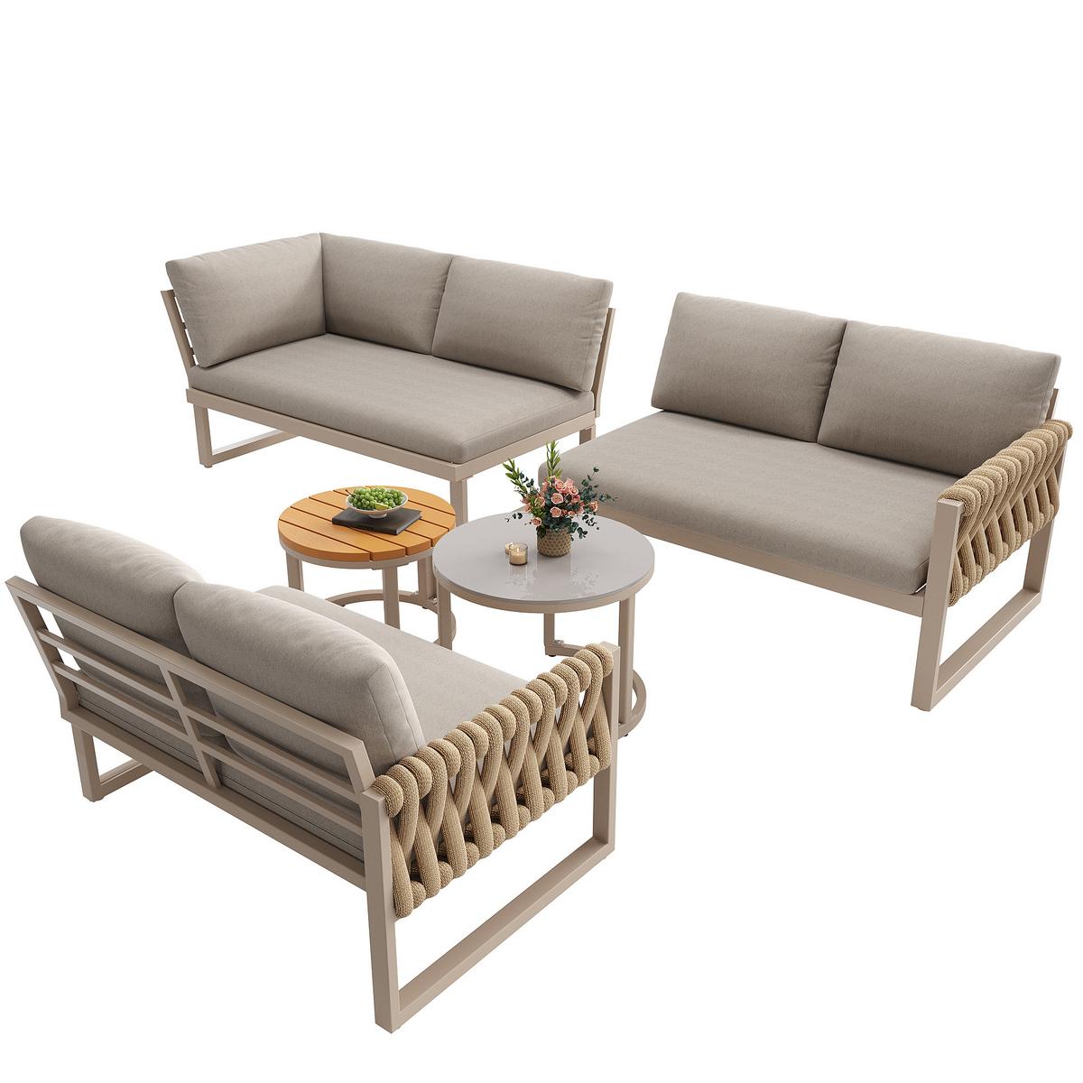 LOUNGEGARNITUR Metall Beige Ecksofa mit 2 Beistelltischen - Beige, Metall - Urban Meuble