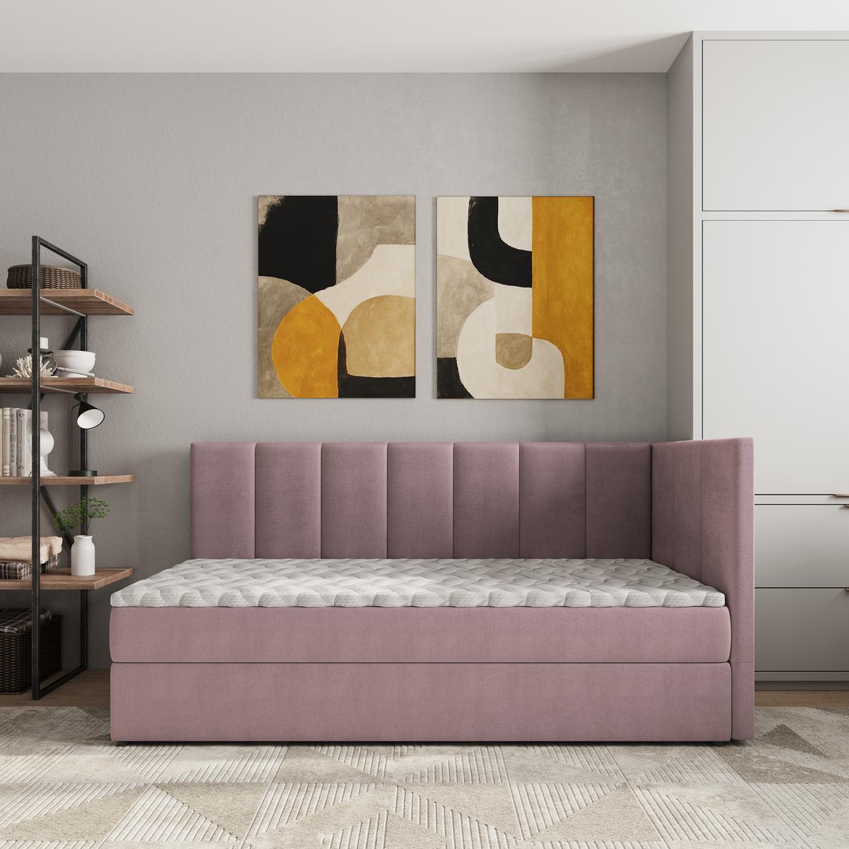 BOXBETT BEVE 90x200 cm mit Matratze und Topper, H2+H3 - Rosa - Rosa, Holz (90/200cm) - MASSENO
