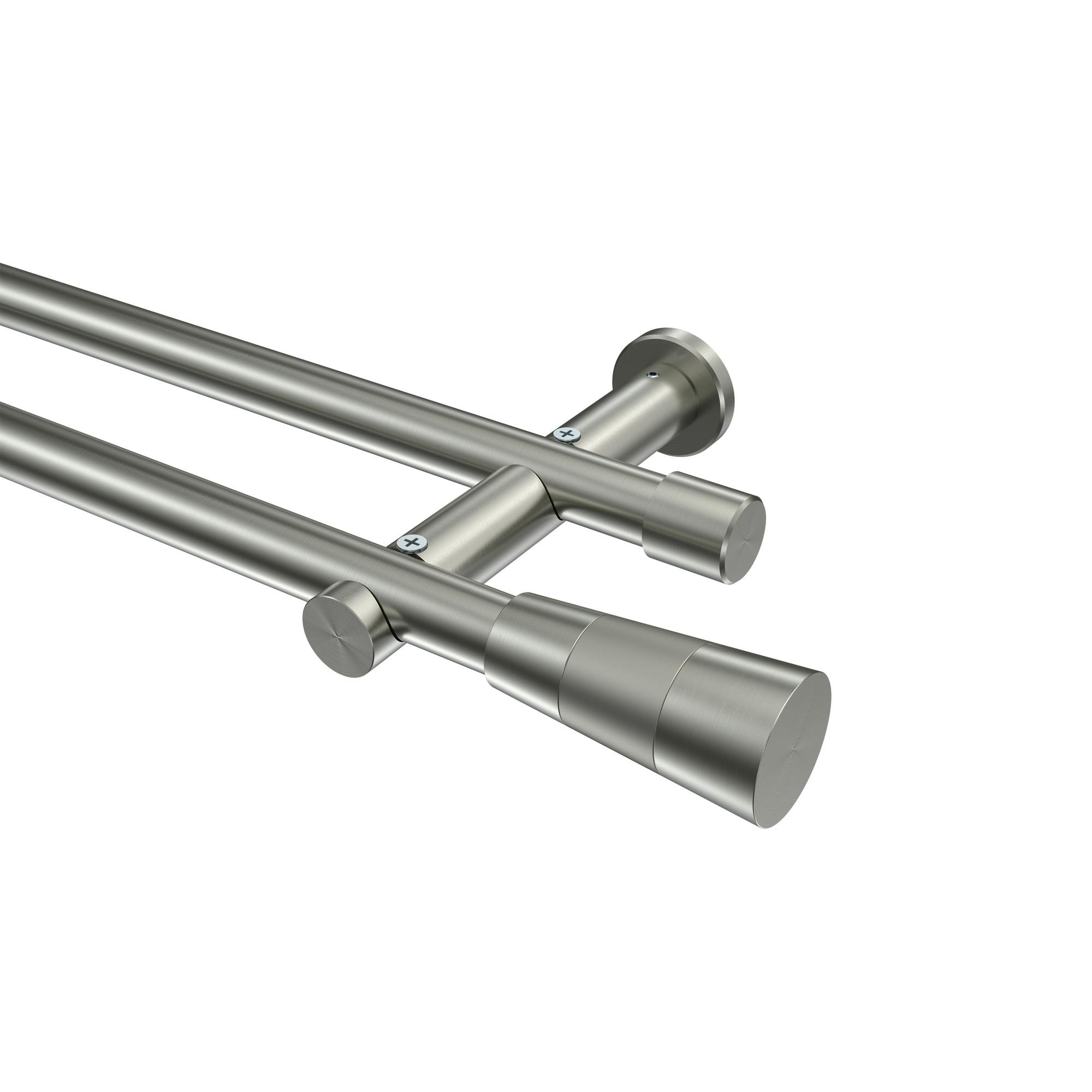 GARDINENSTANGE Platon Tanara 200 cm, 2-läufig (ohne Ringe), 20 mm Ø Edelstahl-Optik - Edelstahlfarben/Silberfarben, Metall (200cm) - INTERDECO