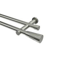 GARDINENSTANGE Platon Tanara 200 cm, 2-läufig (ohne Ringe), 20 mm Ø Edelstahl-Optik - Edelstahlfarben/Silberfarben, Metall (200cm) - INTERDECO