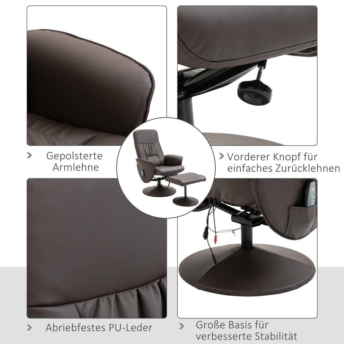 RELAXSESSEL Massagesessel mit Liegefunktion Fußhocker Stauraum TV-Sessel Braun - Schwarz/Braun, Metall (81/105/76cm) - HOMCOM