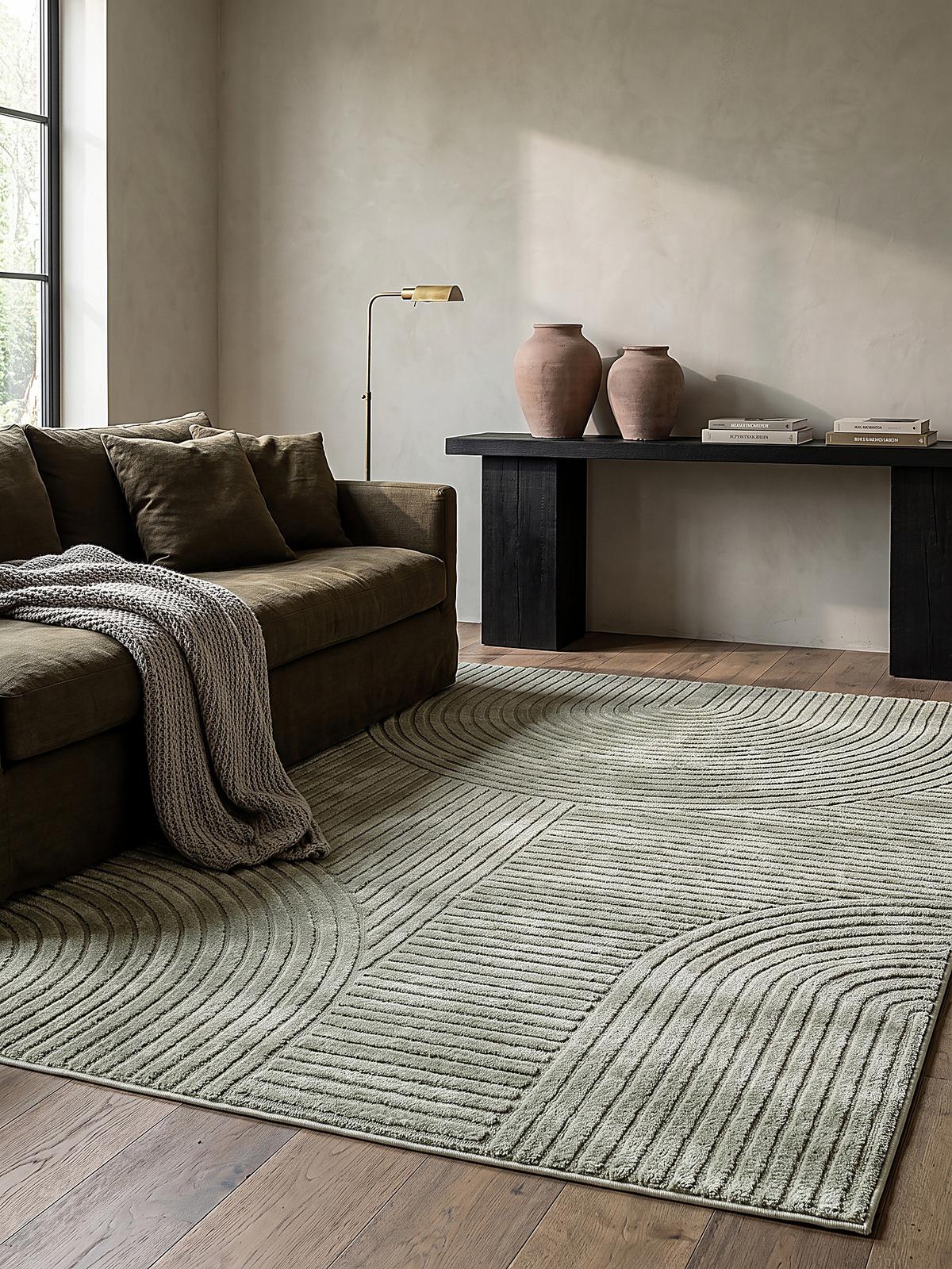 TEPPICH Kurzflor CETINA Geometrisch Polypropylen-Polyester Grün 80 x 150 cm - Grün, Textil (80/150cm) - KADIMA DESIGN