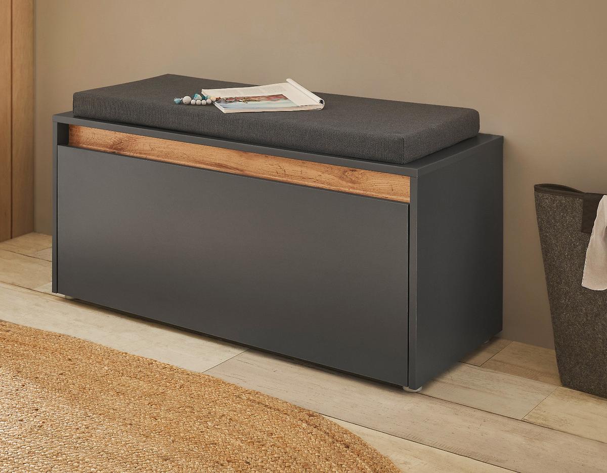 GARDEROBENBANK grau matt, Eiche Wotan 100 cm, Sitzbank inklusive Sitzkissen - Eiche Wotan/Silberfarben, Holzwerkstoff/Kunststoff (100/45/40cm) - Furn.Design