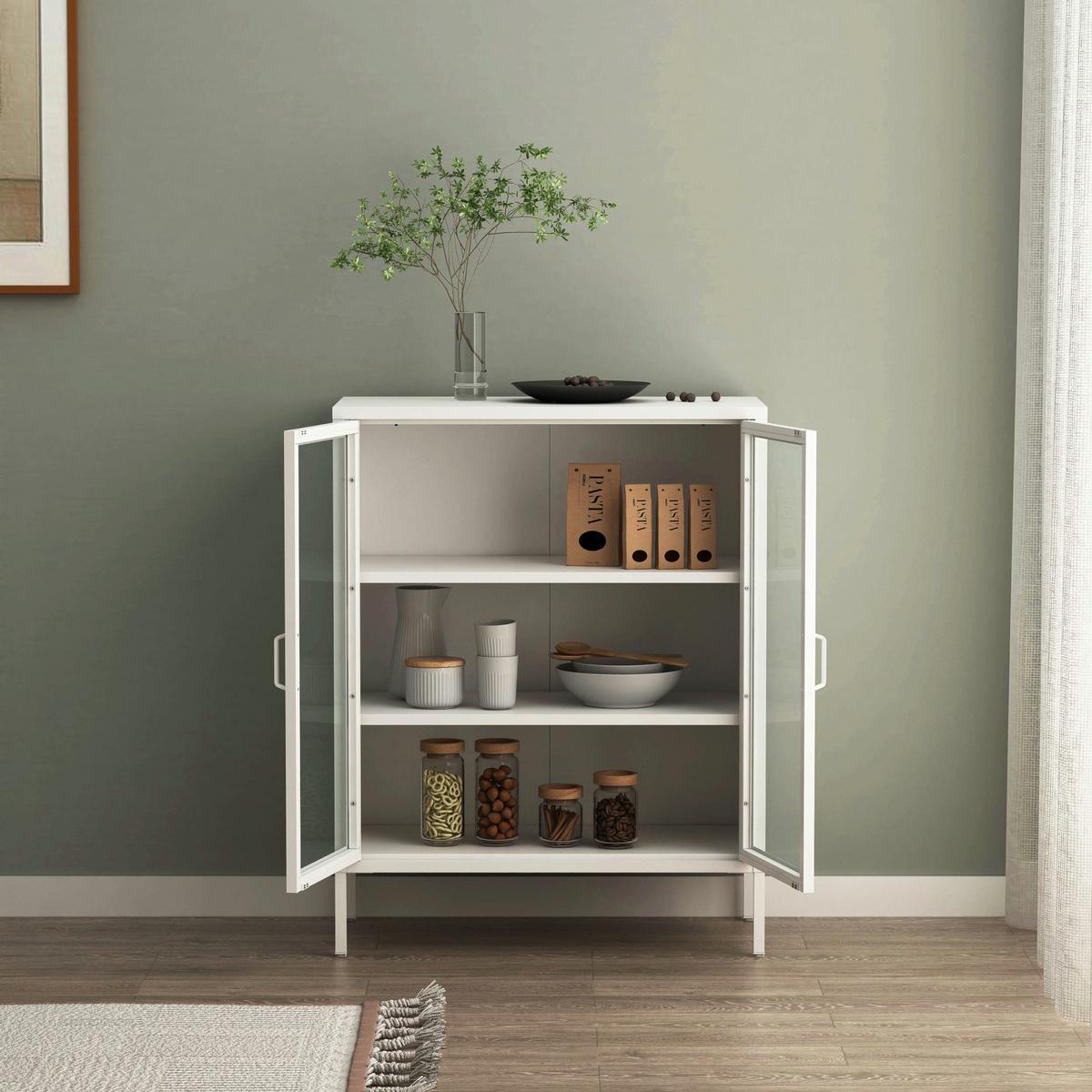 VITRINE Fauske - Weiß, Metall (80/101.5/40cm) - [en.casa]