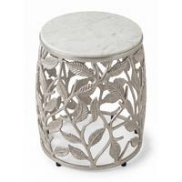 BEISTELLTISCH ALASSIO, Marmor, handgefertigt, Silber-Weiß, Ø 40 x 46 cm - Silberfarben, Stein/Metall (40/40/46cm) - KADIMA DESIGN