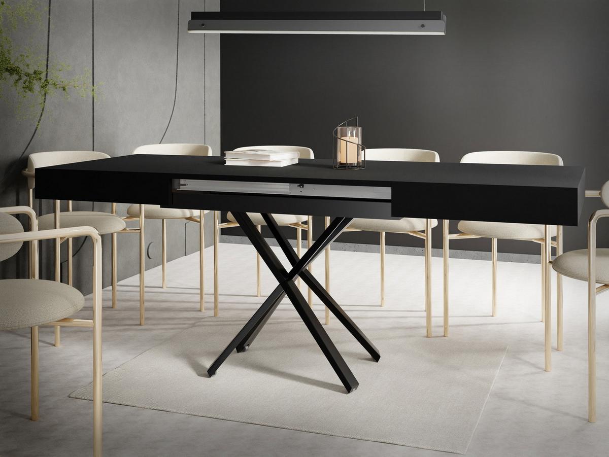 COUCHTISCH Cavetta X höhenverstellbar ausziehbar, Schwarz 120-200/80/27-76 cm - Schwarz, Holzwerkstoff/Metall (80/200/76cm) - WFL GROUP