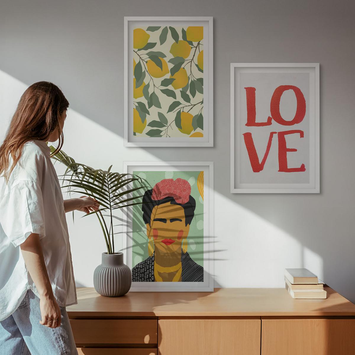 BILDER SET 3er Set - 40x60 cm Weißer Rahmen - Lemons LOVE Porträt von Frida - Weiß, Kunststoff (40/60cm) - TULUP