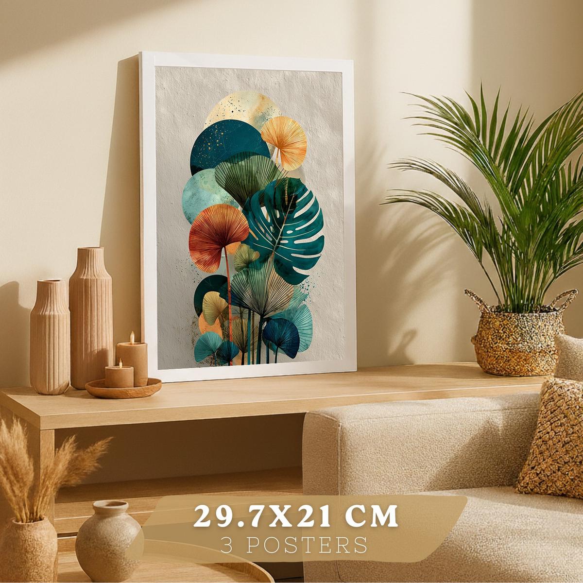POSTER 3er-Set Wandbilder Pflanzen modern Wohnzimmer Deko, Schlafzimmer, Küche, Badezimmer Weißer Rahmen A4 - Weiß, Papier (29.7/1/21cm) - Nacnic