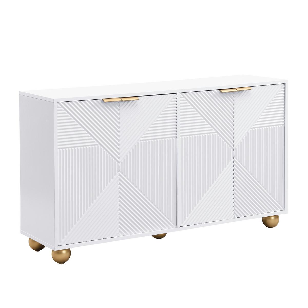 SIDEBOARD Weiss & Gold 120 Cm Mit Geometrischer Gravur & Kugelfüssen - Weiß, Holzwerkstoff (120/71.5/35cm) - Urban Meuble