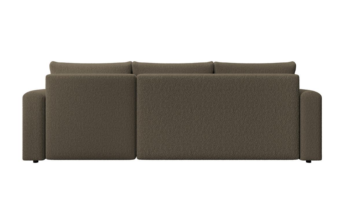 ECKSOFA DORA L, Eckcouch in L-Form mit Schlaffunktion und Bettkasten, Farbe: Cappuccino, Bouclé-Stoff, Ottomane Rechts - Cappuccino, Textil (240/143cm) - Storez24