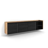 LOWBOARD, Schwarz und Eiche, Hängend, 207/35/50cm - Schwarz, Holzwerkstoff (207/50/35cm) - Skraut Home