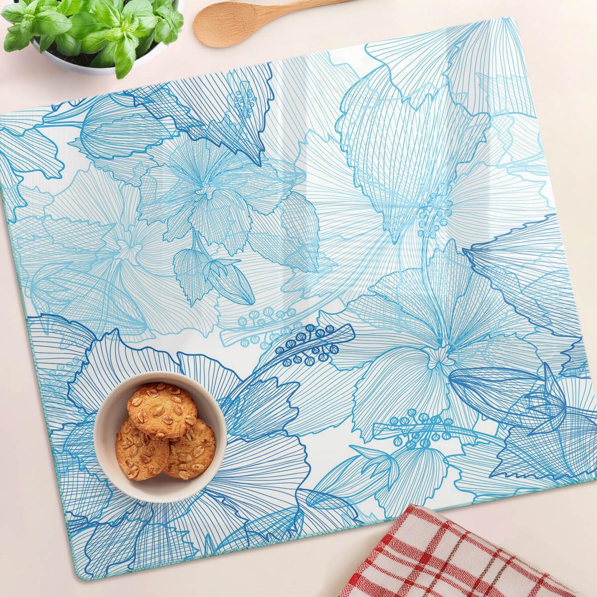 GLASPLATTE 60x52 cm Hawaiianische Blumen - Blau, Glas (60/0.4/52cm) - TULUP