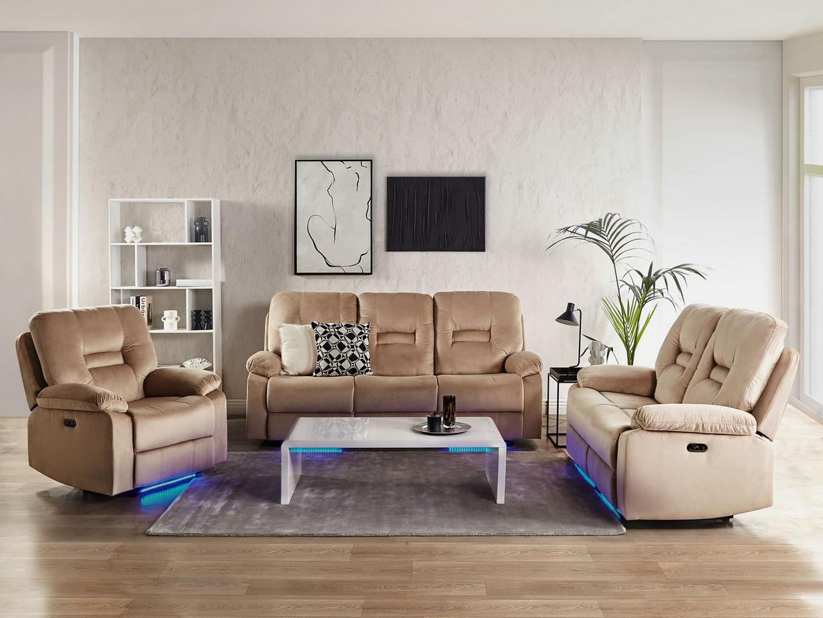 6-SITZER-SOFA SET Samtstoff beige Bergen - Beige, Textil (204/101/73cm) - Beliani