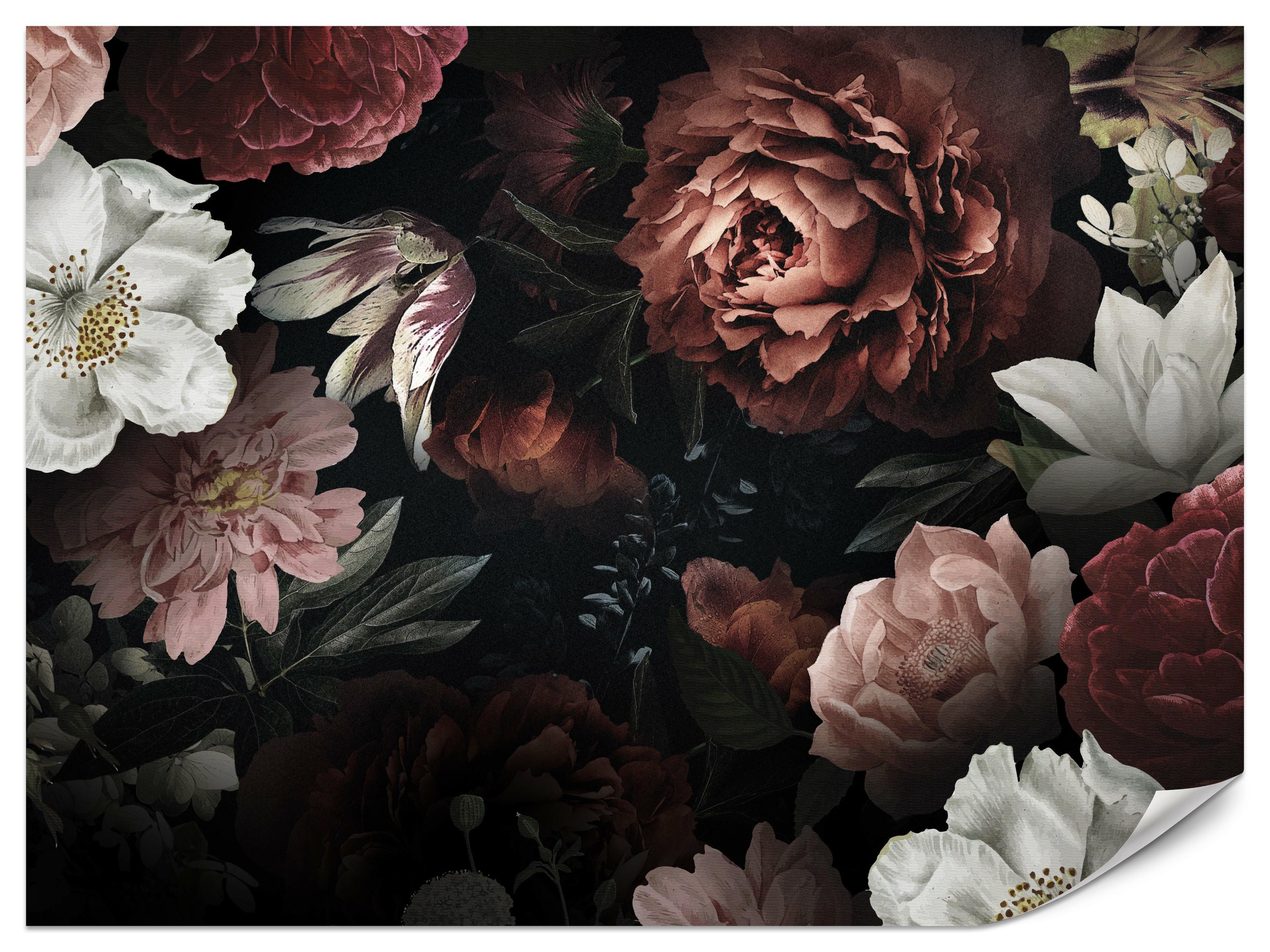 FOTOTAPETE für Büro Bunte Blumen Pfingstrosen Botanisch 200x140 - Rot/Weinrot, Papier (200/140cm) - Muralo