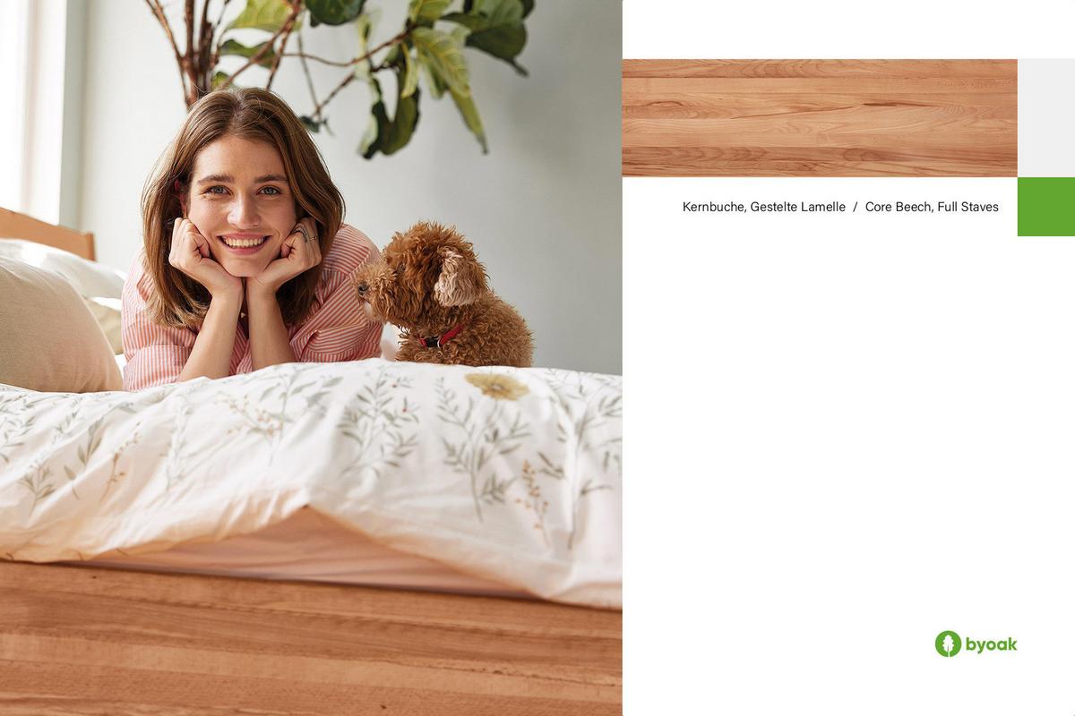 BETTGESTELL INA 90x210 Kernbuche - Creme, Holz (90/210cm) - byoak