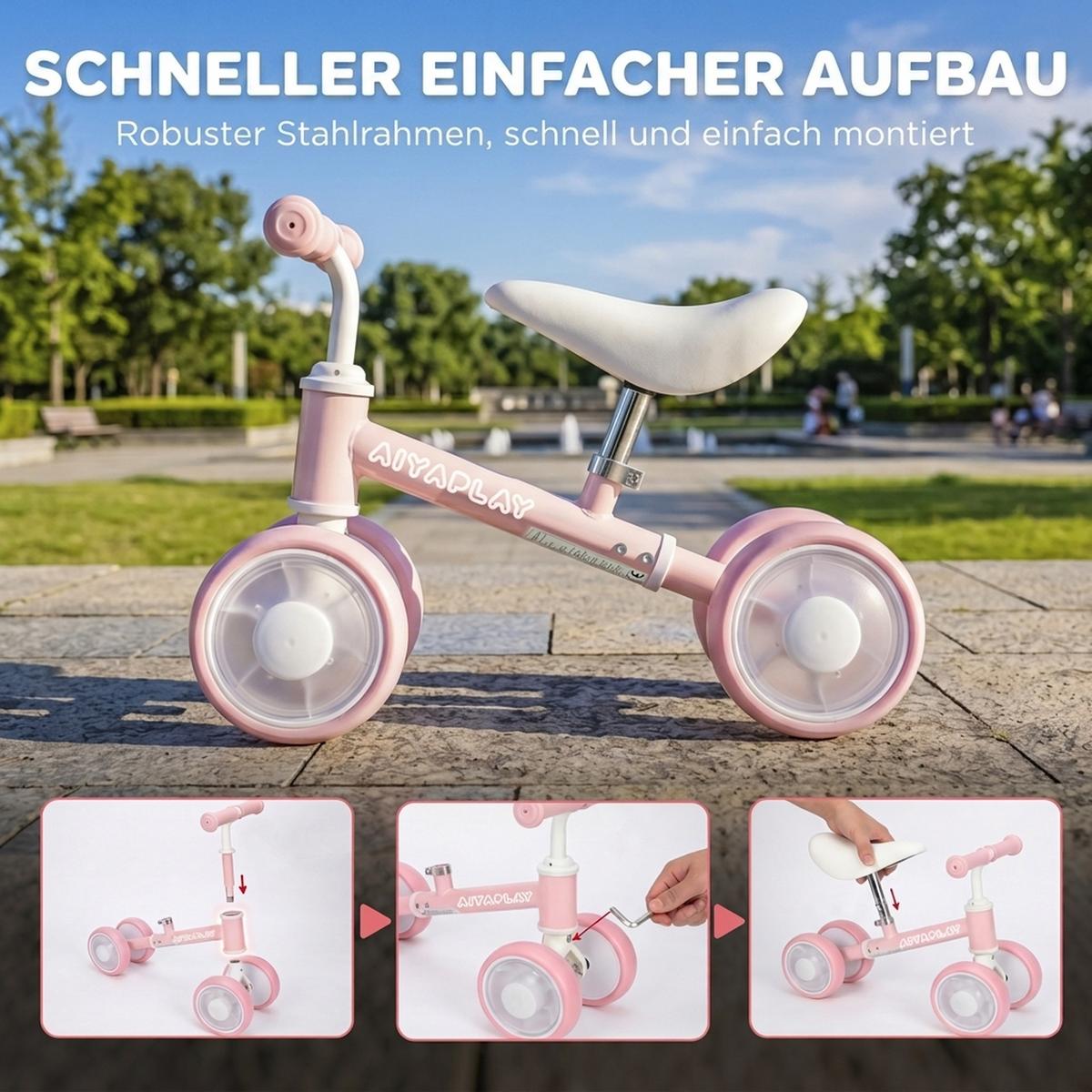 KINDER-LAUFRAD Stahl EVA Rosa - Rosa, Metall (52/22/37cm) - AIYAPLAY