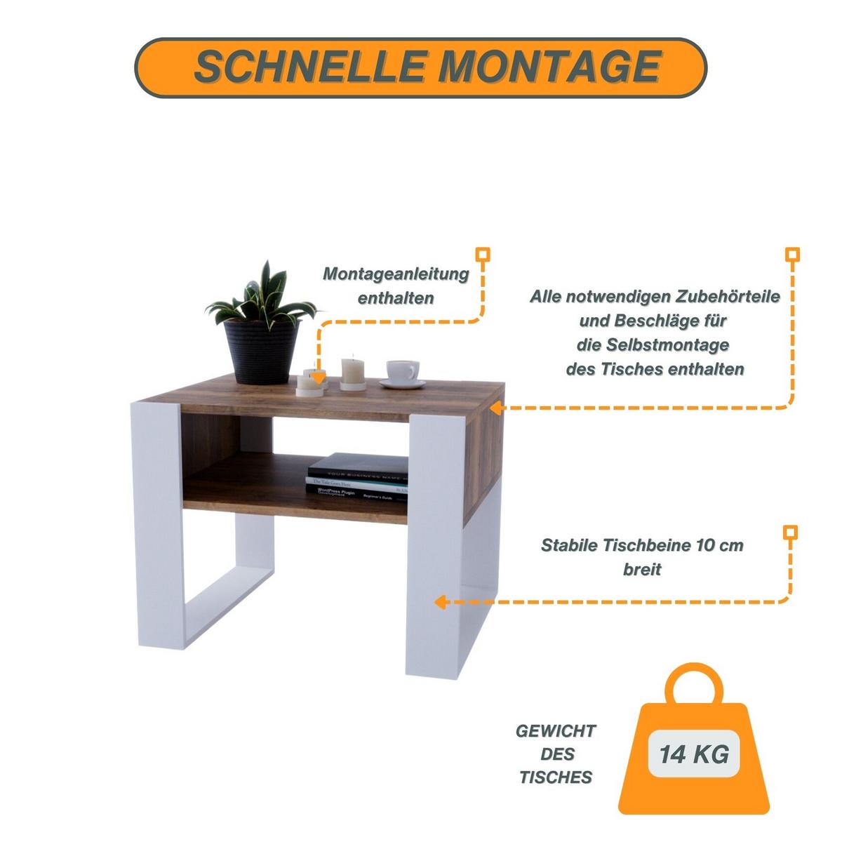 COUCHTISCH Karo65 65/45/53,6 - Weiß/Braun, Holzwerkstoff (53.6/65/45cm) - RAUMHIRSCH FURNITURE