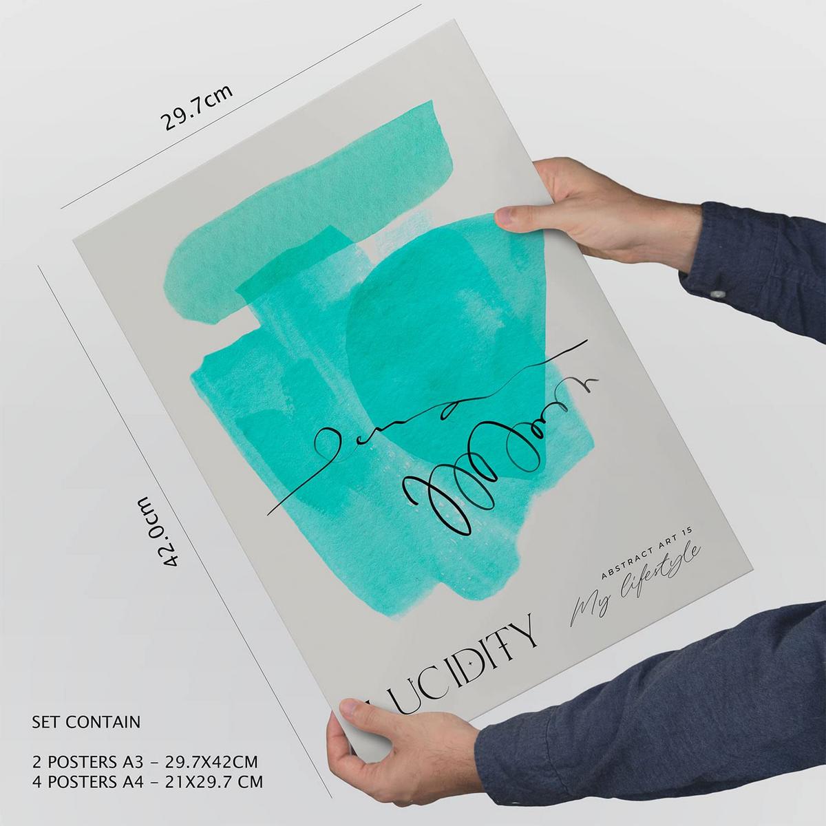 POSTER Set Mit 6 Abstrakte Grundlage Plakate Mit Ästhetischer Kunstausstellung Vollfarbige Illustrationen Für Innenarchitektur A3 & A4 Weißer Rahmen - Weiß, Papier (29/3cm) - Nacnic