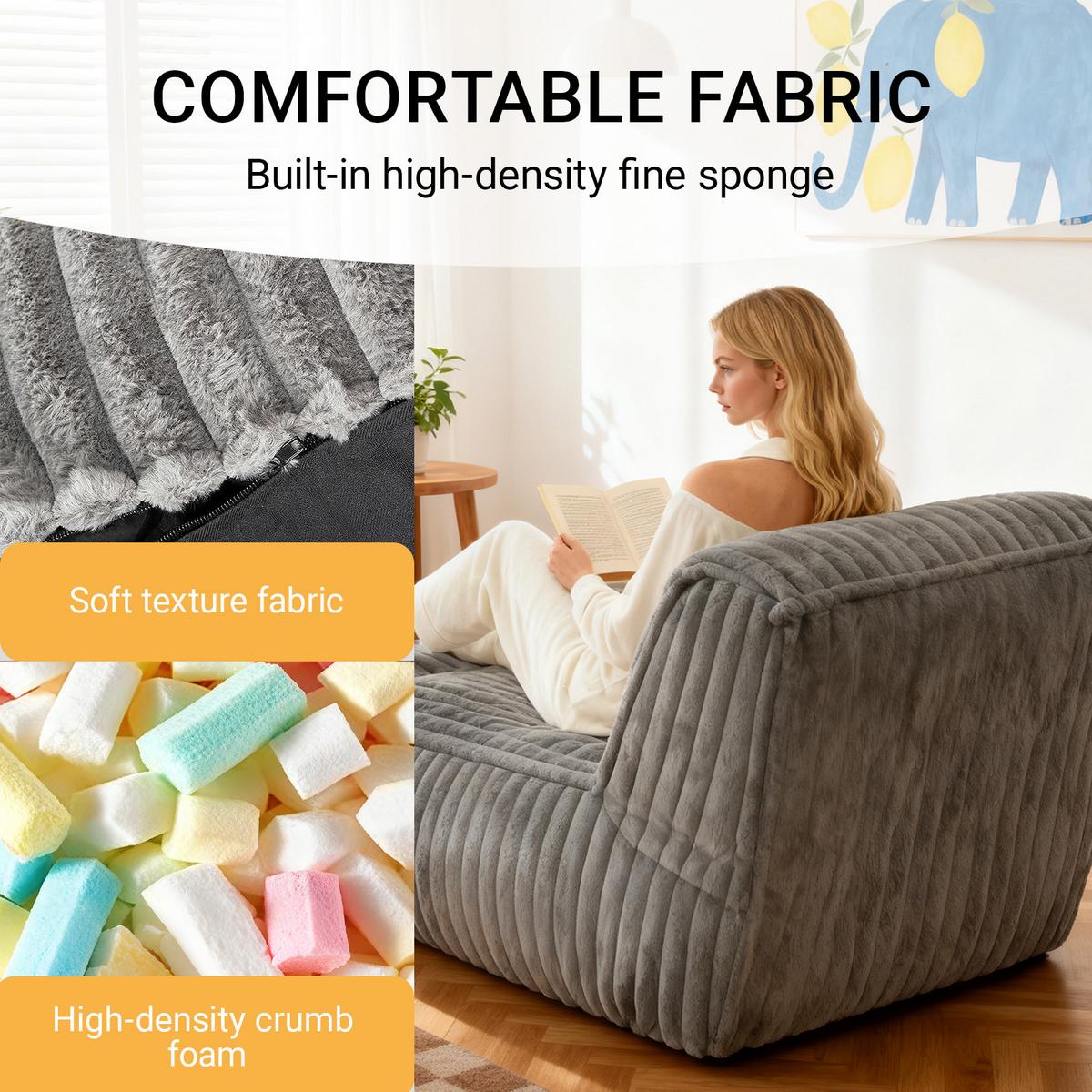 SESSEL MIT HOCKER aus Kordsamt modular und ergonomisch gepolstert - Hellgrau, Textil (160/66/80cm) - Urban Meuble