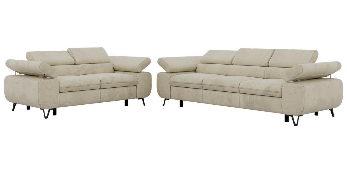 SITZGARNITUR PETER 2+3 - Beige Velvet - Beige/Schwarz, Textil/Metall (262/76/99cm) - MKS