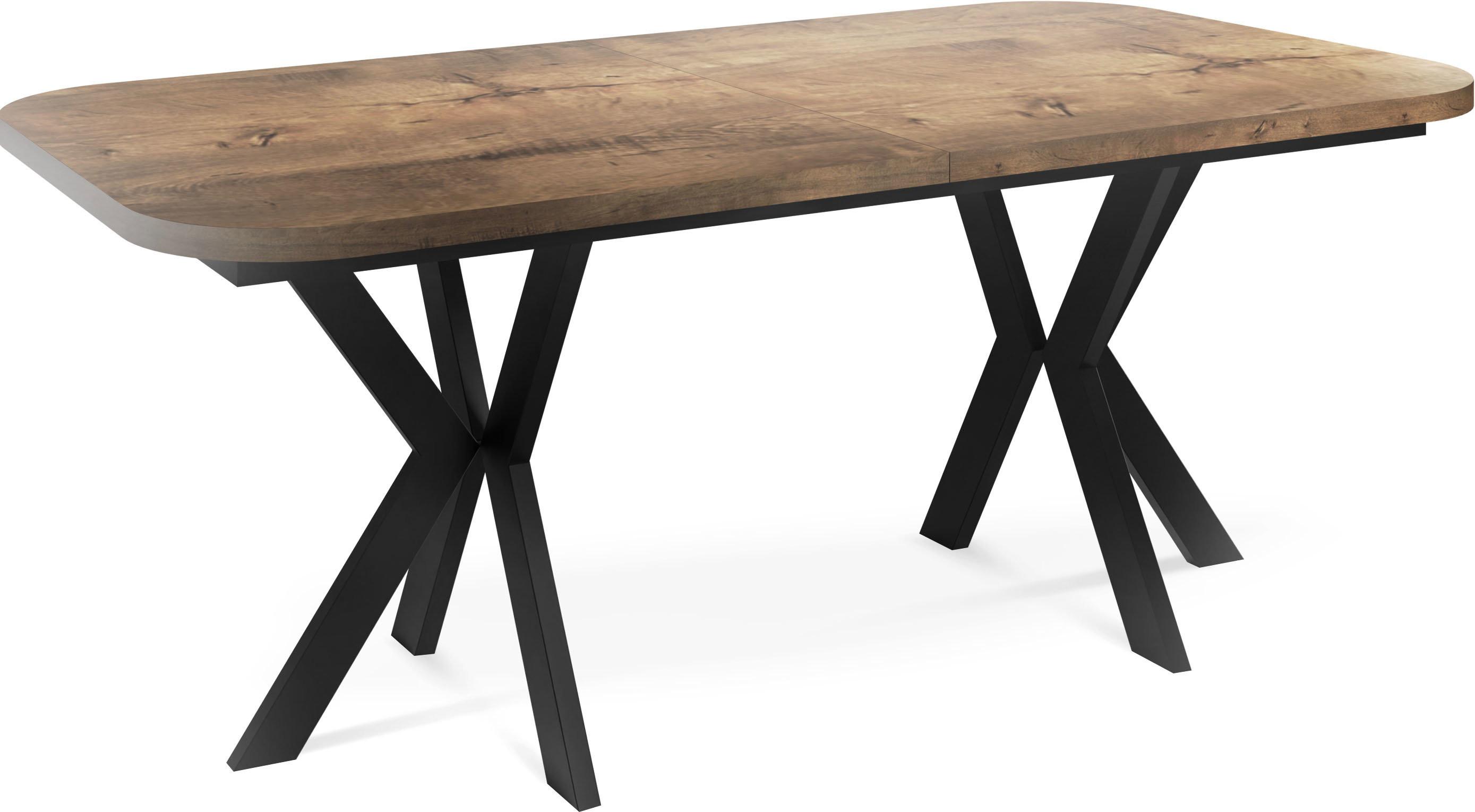 ESSTISCH Olivia ausziehbar rechteckig, Lefkas Eiche 200-280/100/76 - Alteiche/Schwarz, Holzwerkstoff/Metall (100/280/76cm) - WFL GROUP