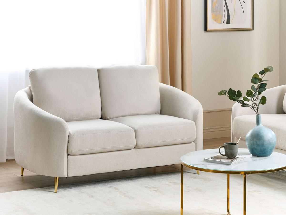 2-SITZER-SOFA hellbeige/gold Trosa - Beige/Goldfarben, Textil (153/88/86cm) - Beliani