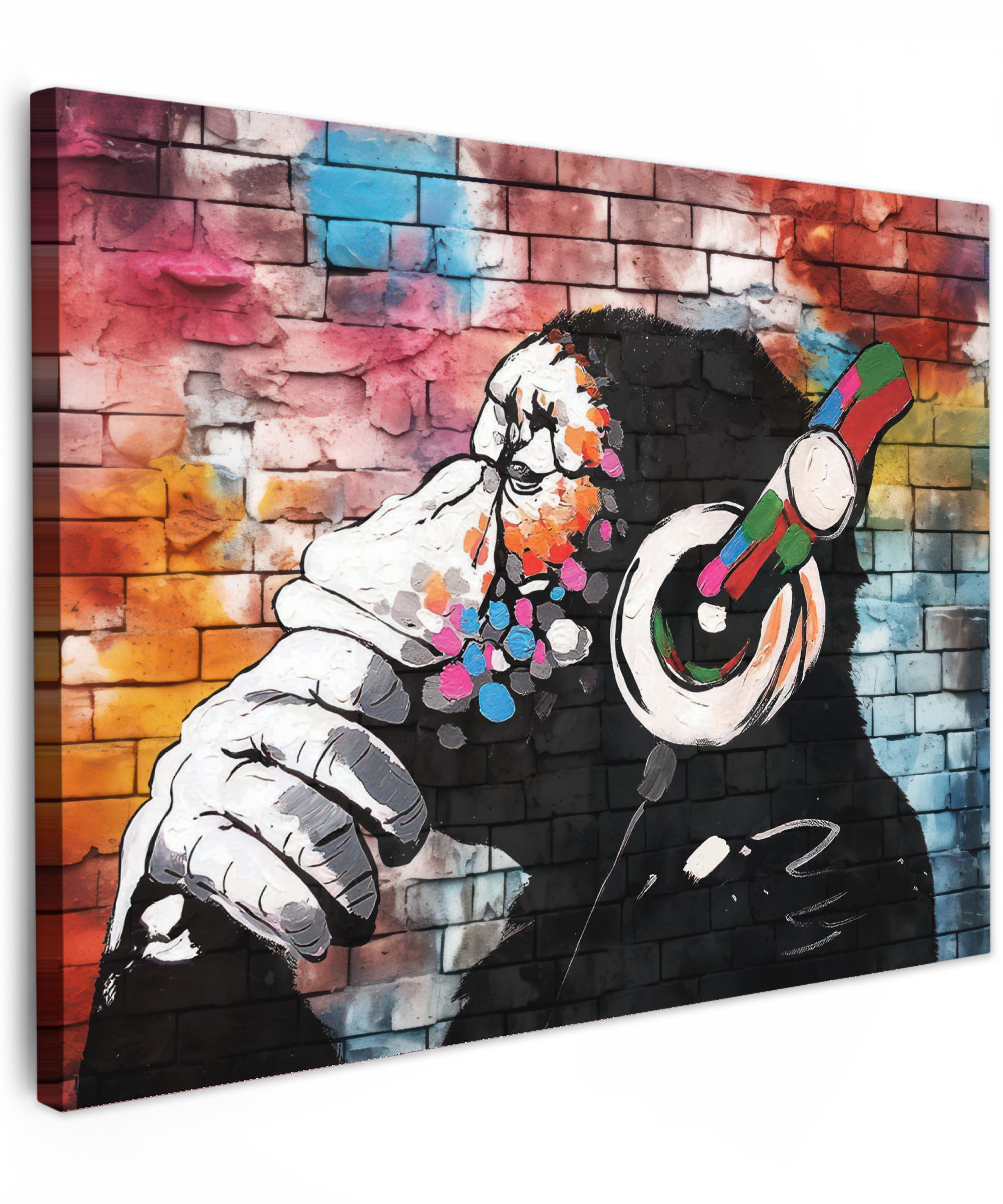 LEINWANDBILD Affe - Graffiti - Musik Wandbilder 80x60 cm - Multicolor, Textil (80/60cm) - MuchoWow