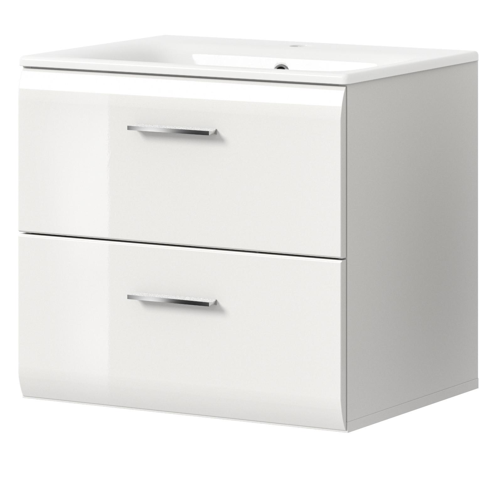 WASCHBECKENUNTERSCHRANK inklusive Waschbecken weiß Hochglanz, Waschtisch hängend - Weiß Hochglanz, Keramik/Holzwerkstoff (60/55/46cm) - Inn.Furn