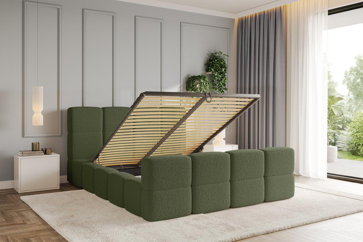 POLSTERBETT mit Bettkasten und Lattenrost mit Matratze H3/H4, Kopfteil, Boxbett, mit Stauraum - NATA-Z 140x200 Grün - Grün, Holzwerkstoff/Textil (140/200cm) - ALTDECOR