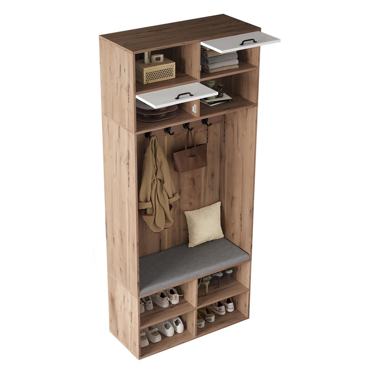 GARDEROBE holzwerkstoff LED inkl. sitzbank, led-beleuchtung - Naturfarben, Holzwerkstoff (80/185/35cm) - Urban Meuble
