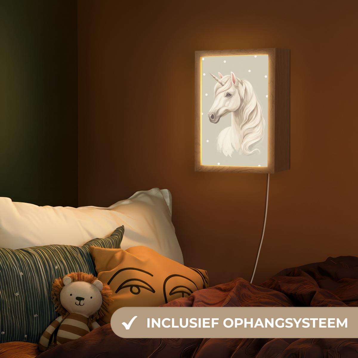 NACHTTISCHLAMPE Einhorn - Weiß - Punkte 20x30 cm - Taupe, Holzwerkstoff (8/20/30cm) - OnlyWow