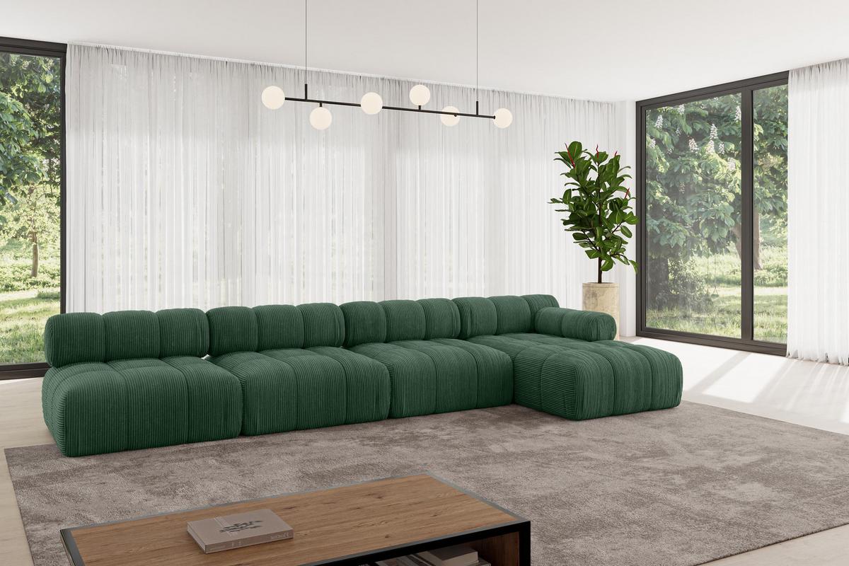 ECKSOFA modulares Sofa Razon-L3 - 380x160x70 cm Grün Cord - Grün, Holzwerkstoff/Textil (380/160cm) - ALTDECOR