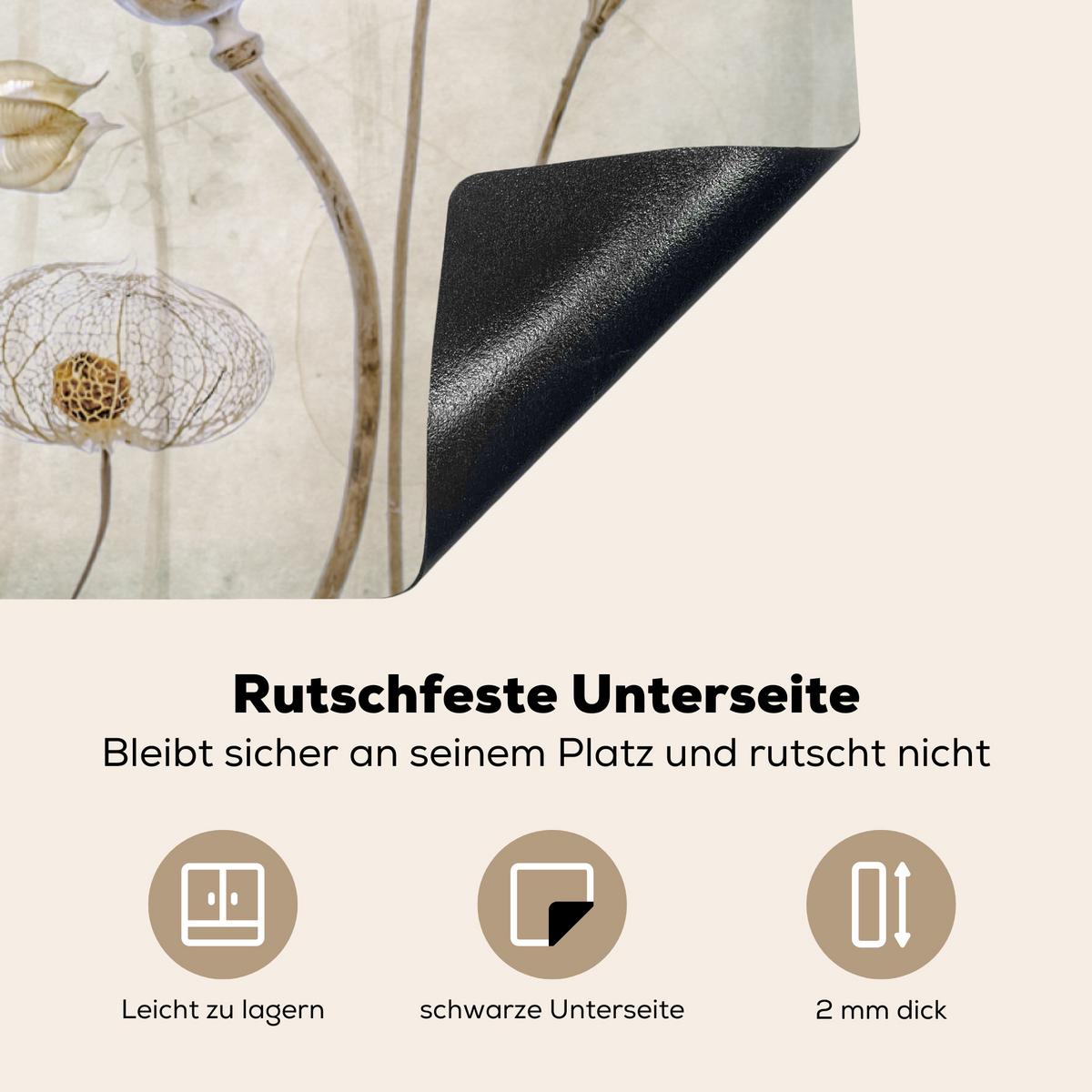 HERDABDECKPLATTE Blumen - Aquarell - Stilleben - Braun - Vintage Induktionsschutz 91.2x52 cm - Sandfarben, Kunststoff (91.2/52/0.2cm) - MuchoWow