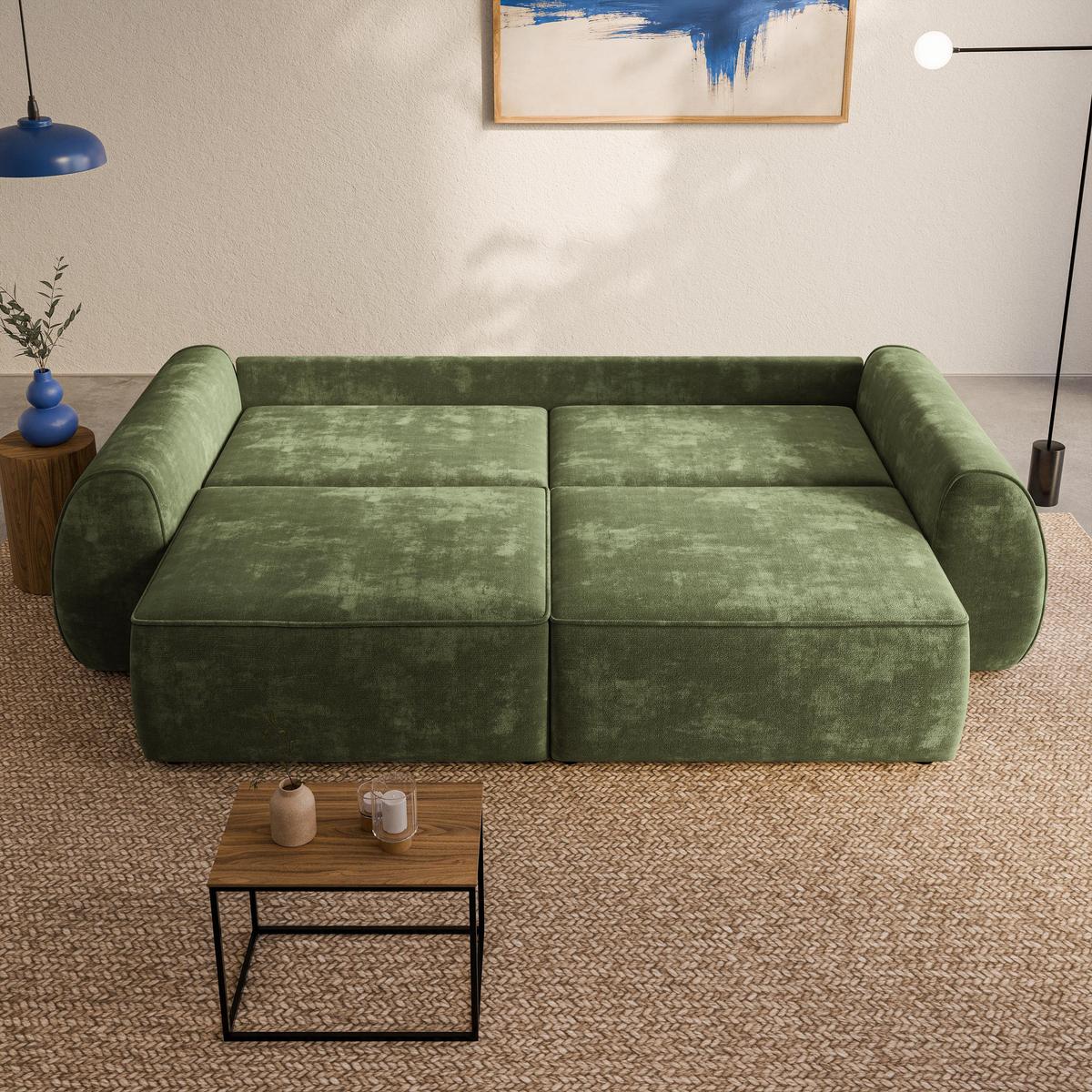 BETTSOFA ZEFEO Grün Chenille-Stoff mit Schlaffunktion - Grün, Textil (264/96/106cm) - MASSENO