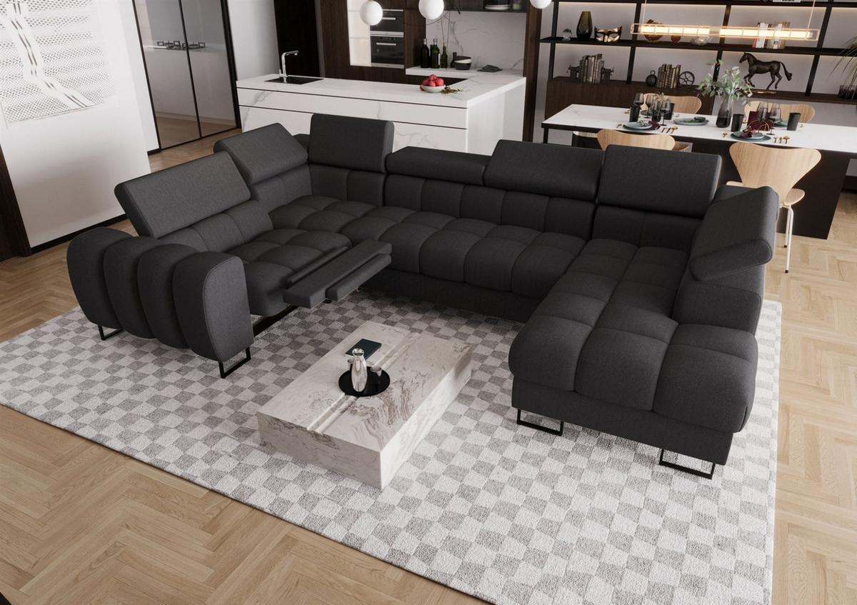 WOHNLANDSCHAFT Bastien Relax - Dunkelgrau, Holzwerkstoff/Textil (350/95/198cm) - Fun Möbel
