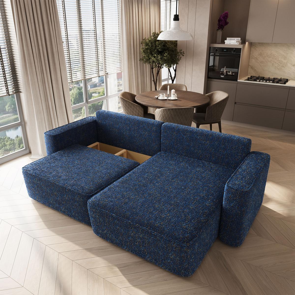 ECKSOFA BELISE BL Blau Chenille mit Schlaffunktion - Blau, Holz/Textil (252/162cm) - MASSENO