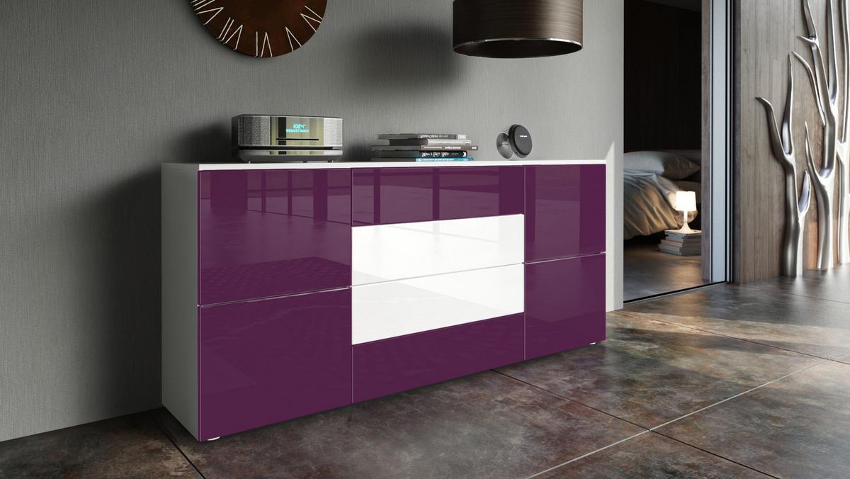 SIDEBOARD Rova Brombeer Hochglanz / Weiß Hochglanz - Brombeere, Holzwerkstoff (166/72/35cm) - Vladon