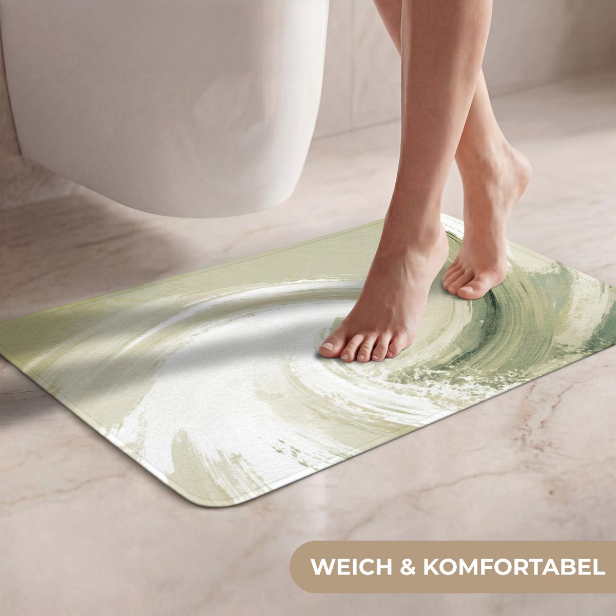 WC-VORLEGER Abstrakt - Pinselstriche - Wellen - Grün Toilettenvorleger 60x40 cm - Mintgrün, Textil (60/1cm) - OnlyWow