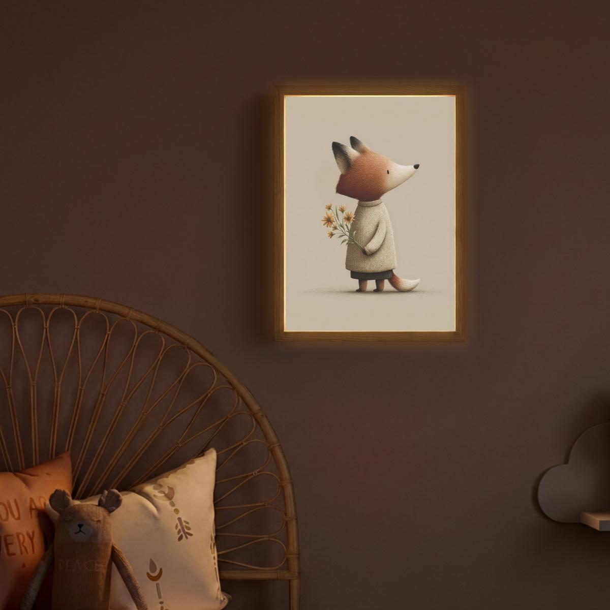 WANDLEUCHTE MIT AKKU Fuchs - Gelbe Blumen - Minimalistisch 30x40 cm - Taupe, Holzwerkstoff (30/40/8cm) - OnlyWow